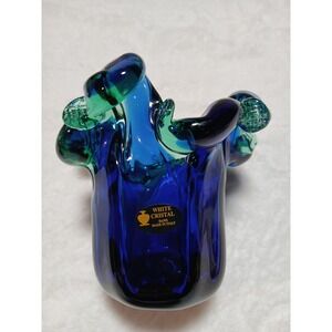 VTG Heavy Murano Hand Made Colbolt & Green White Crystal Centerpiece from Italy